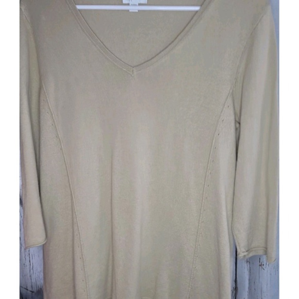 Women's J. Jill Sweater Small Beige/ Tan V-Neck Knit‎ Pullover, Balletcore, Fall